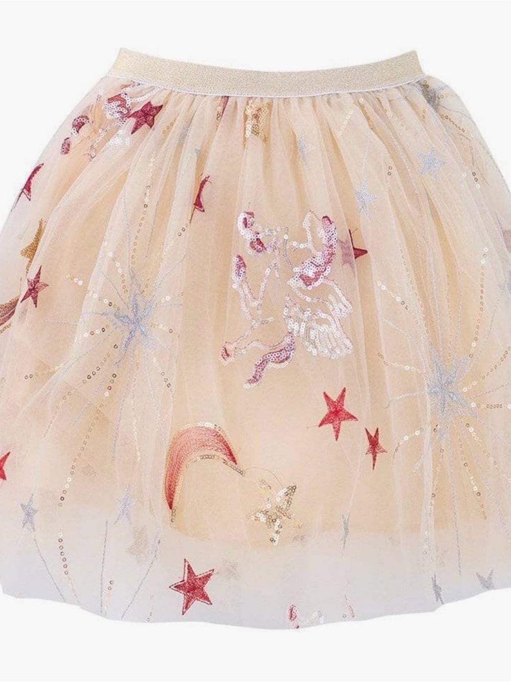 Lola + The Boys Glitter Star & Unicorn Tulle Skirt in Cream, Pink, Red